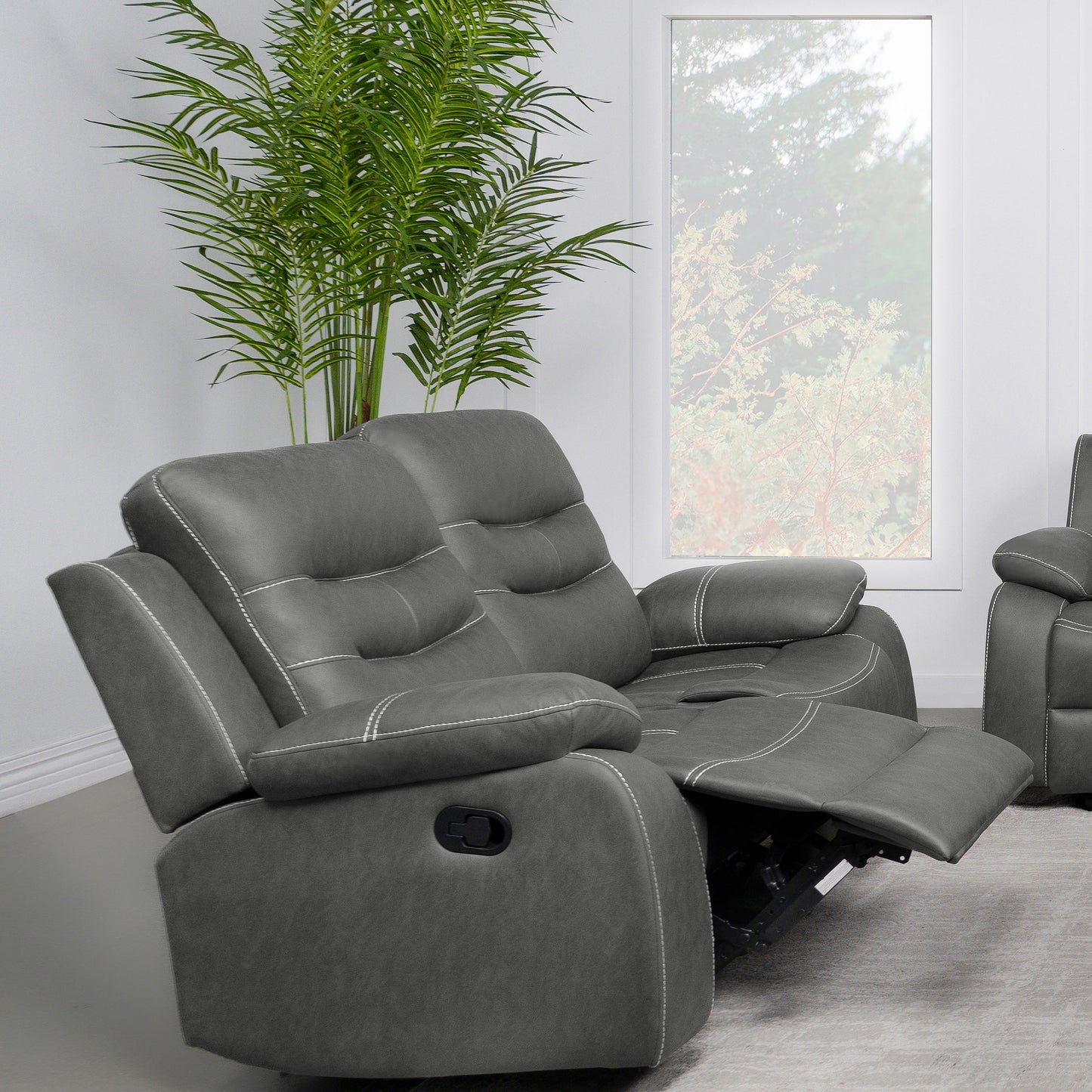 Nova Upholstered Padded Arm Reclining Loveseat Dark Grey