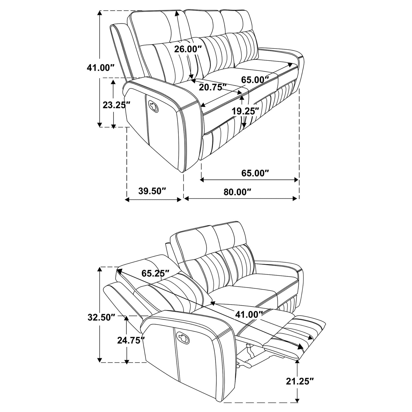 Raelynn 2-piece Upholstered Reclining Sofa Set Grey