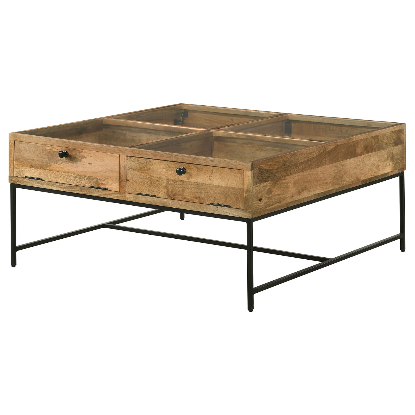 Stephie 4-drawer Square Glass Top Coffee Table Honey Brown