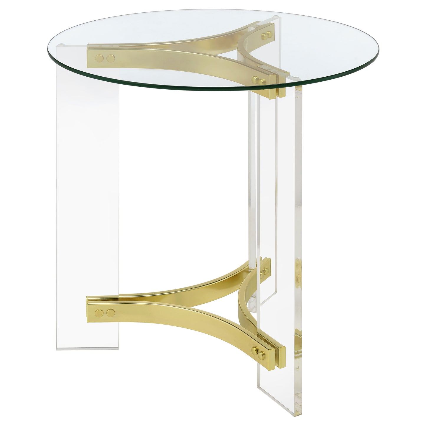 Janessa Round Glass Top Acrylic Leg End Table Matte Brass