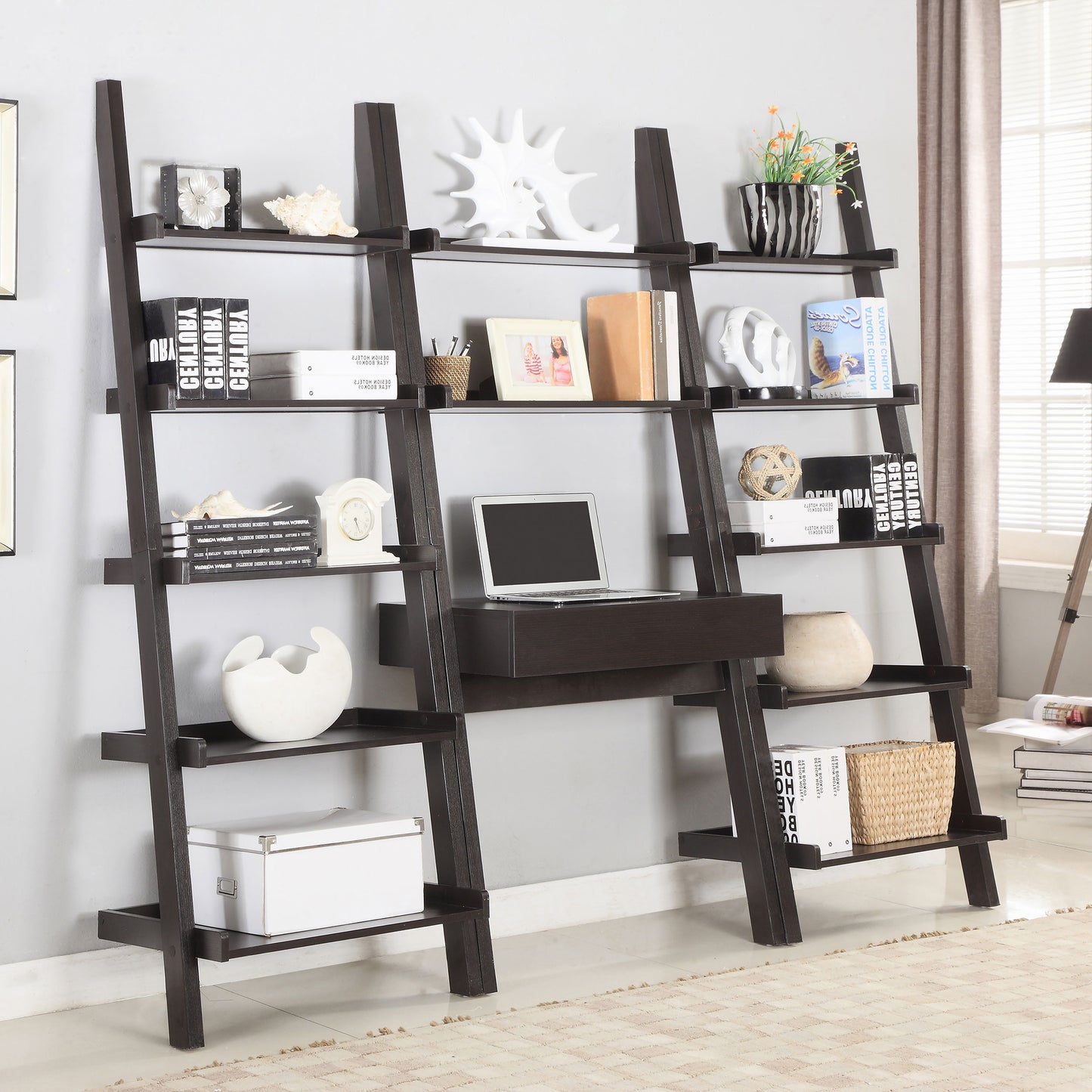 Colella 30-inch 1-drawer Ladder Desk with Shelf Cappuccino