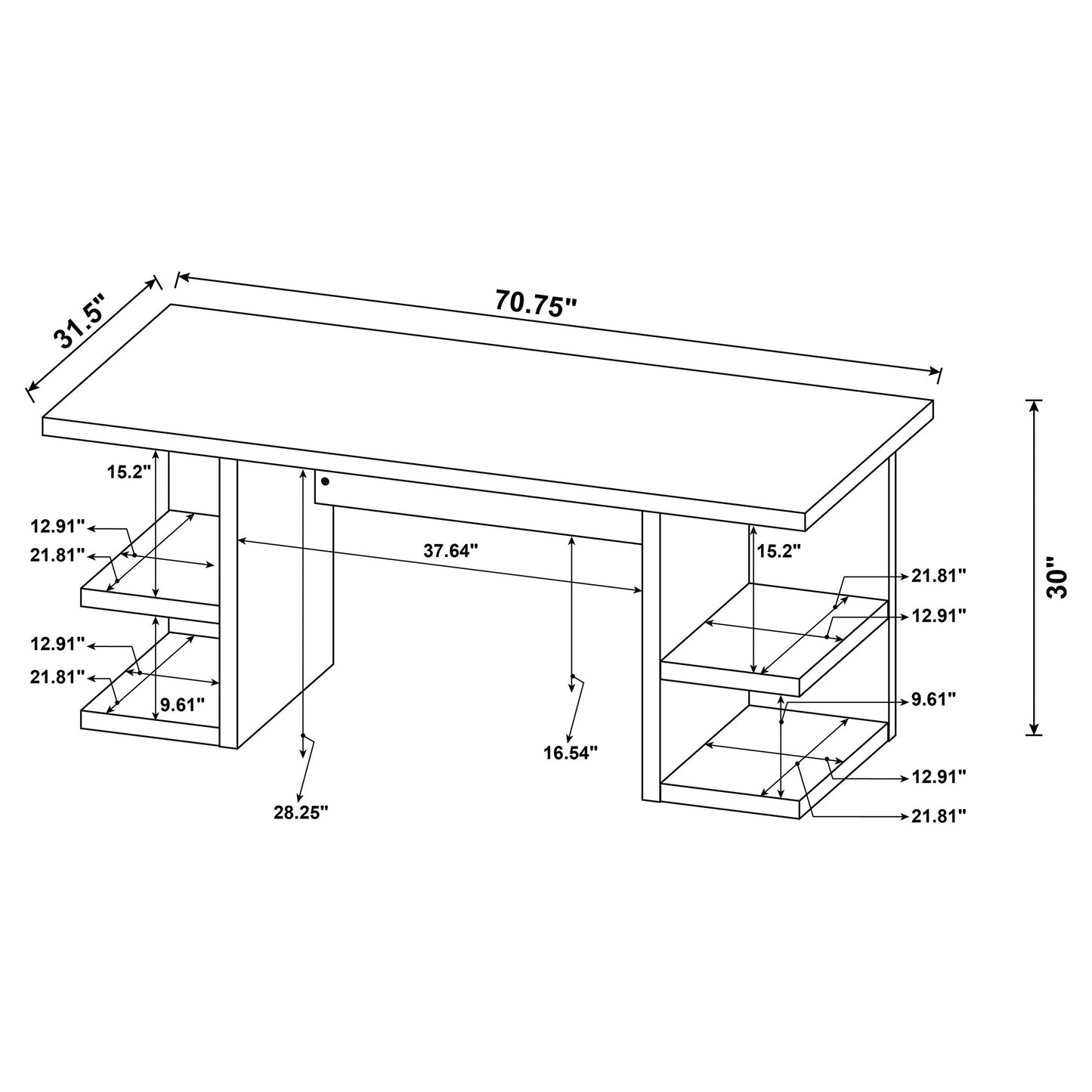 Alice 71-inch 4-shelf Engineered Wood Writing Desk White