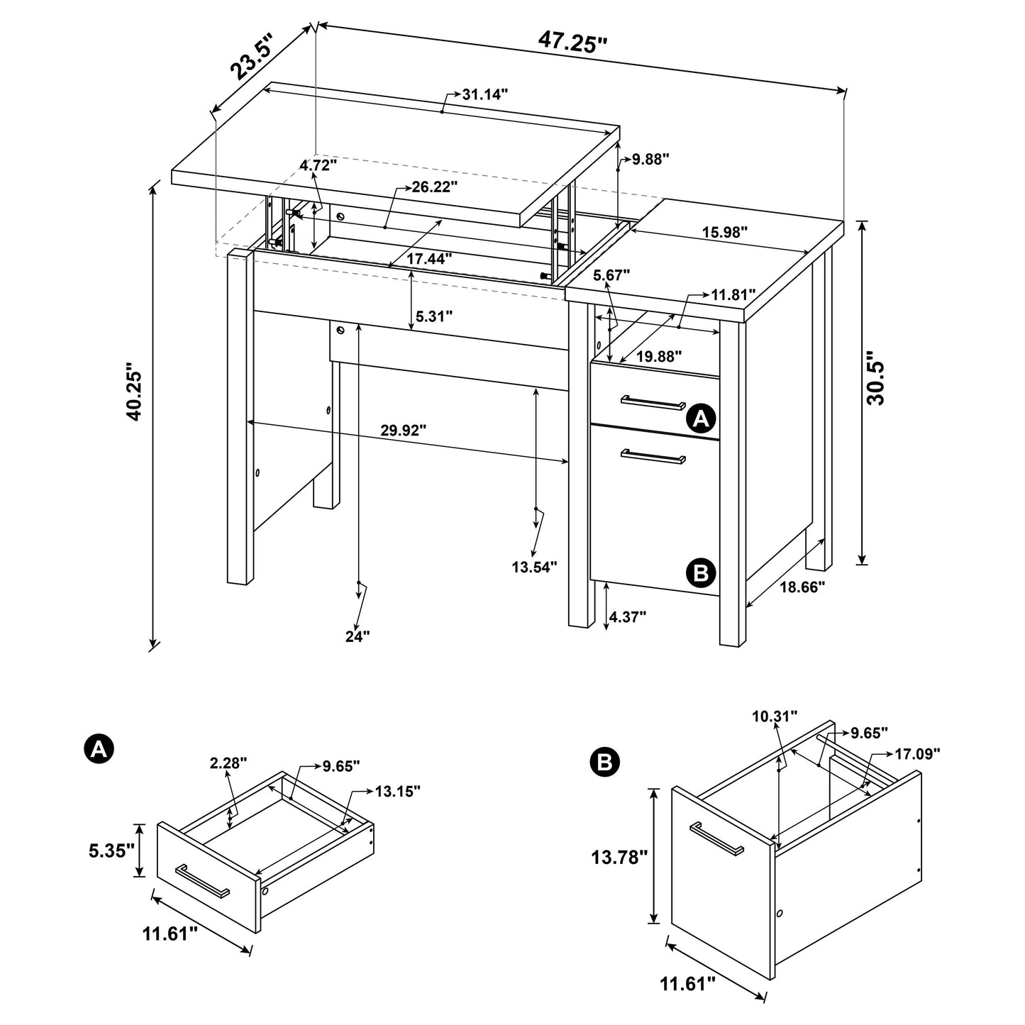 Delwin 47-inch 2-drawer Lift Top Computer Desk Rustic Nutmeg