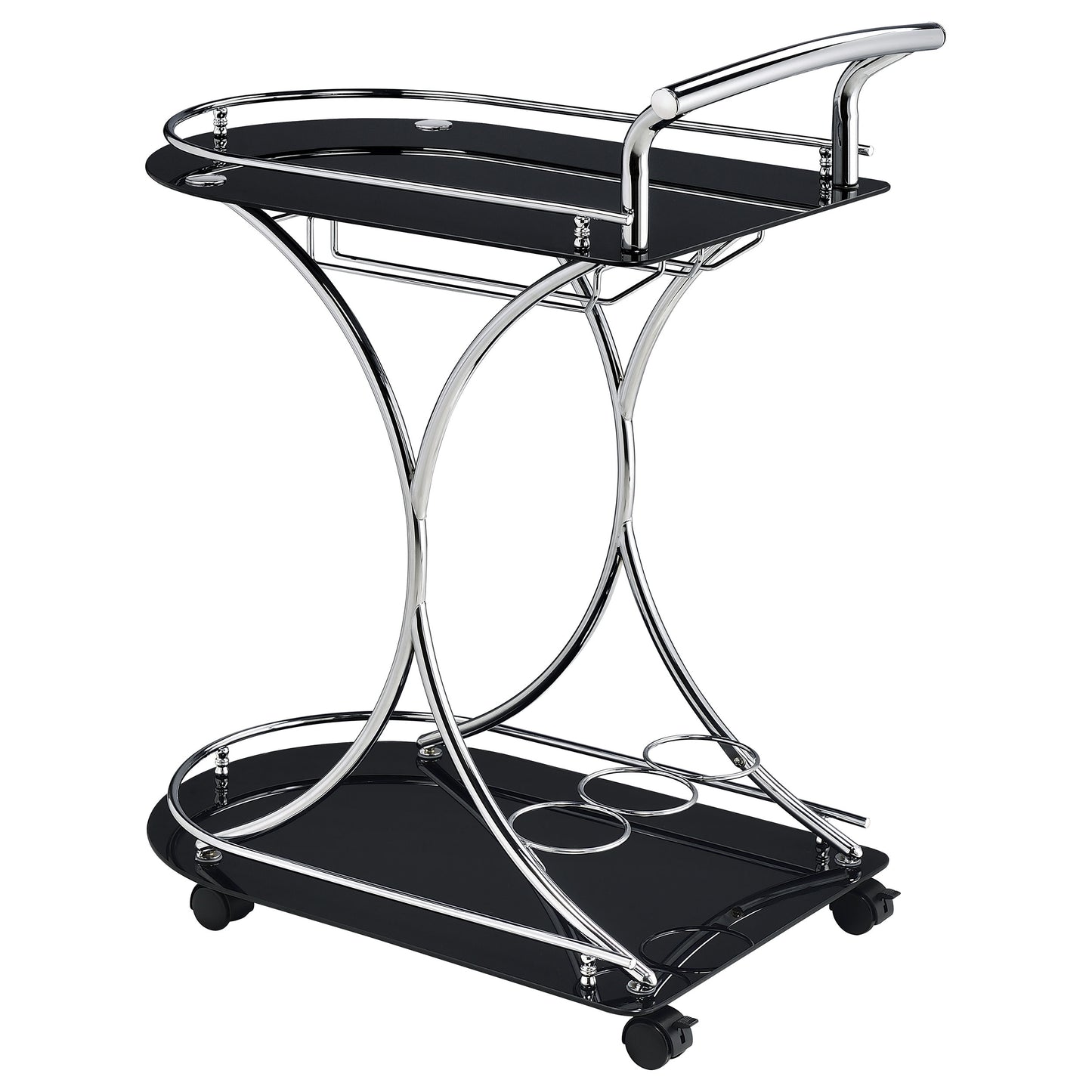 Elfman 2-tier Glass Shelf Metal Bar Cart Black and Chrome