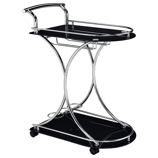 Elfman 2-tier Glass Shelf Metal Bar Cart Black and Chrome