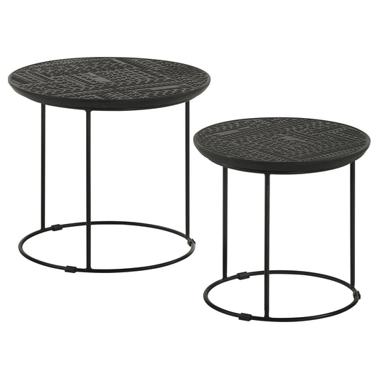 Loannis 2-piece Round Mango Wood Nesting Table Matte Black