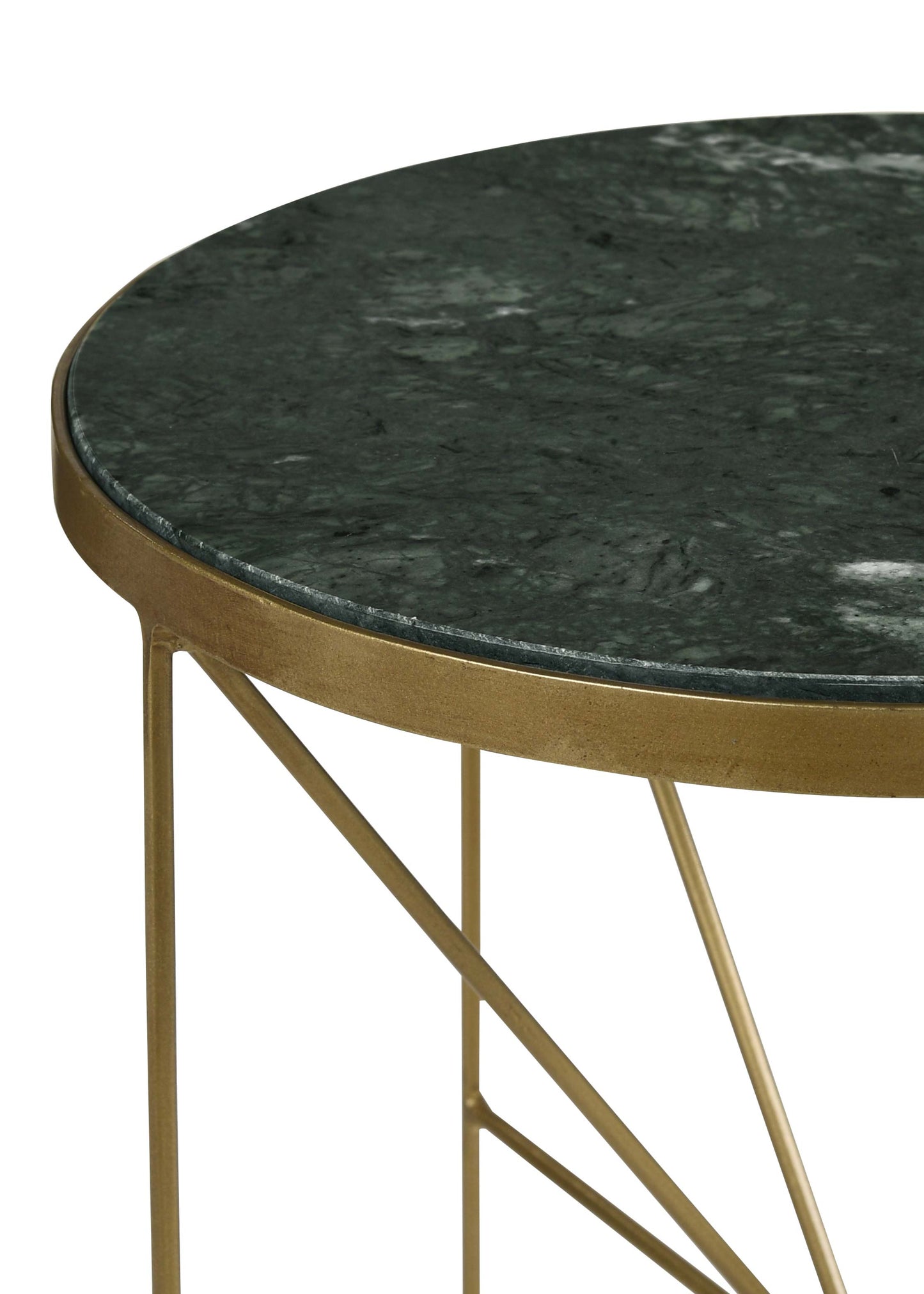 Eliska Round Green Marble Top Accent Side Table Antique Gold