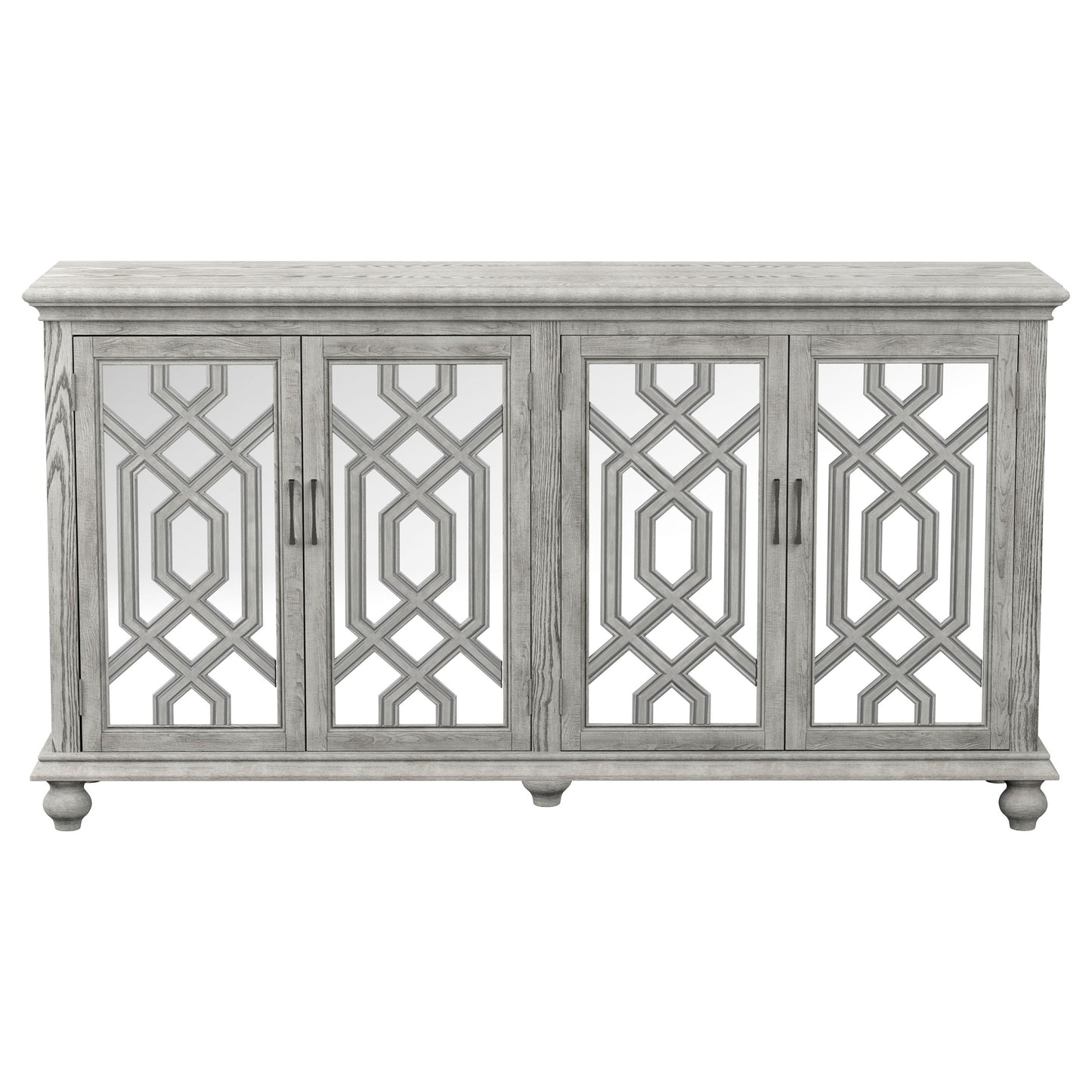 Melanie 4-door Wood Trellis Accent Cabinet Distressed White